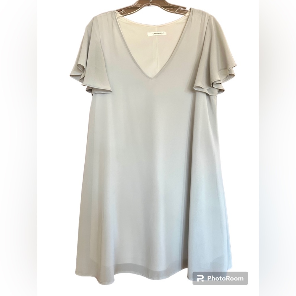Caramela womens swing  dress short butterfly sleeves lined in light gray…